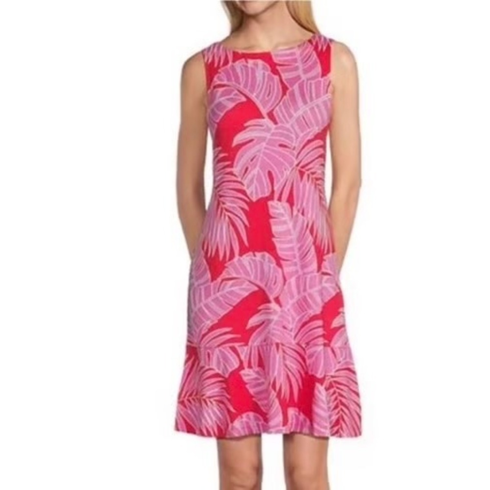 Tommy Bahama Darcy Peninsula Palms Dress XS Pink Red Tropical Sleeveless